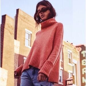 Anthropologie Moth Turtleneck Sweater Coral Boho Chunky Oversized Cozy XS